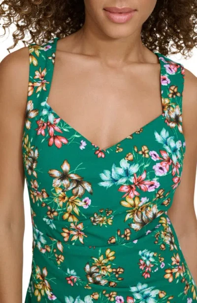 Siena Floral Crepe Scuba Sheath Dress In Green