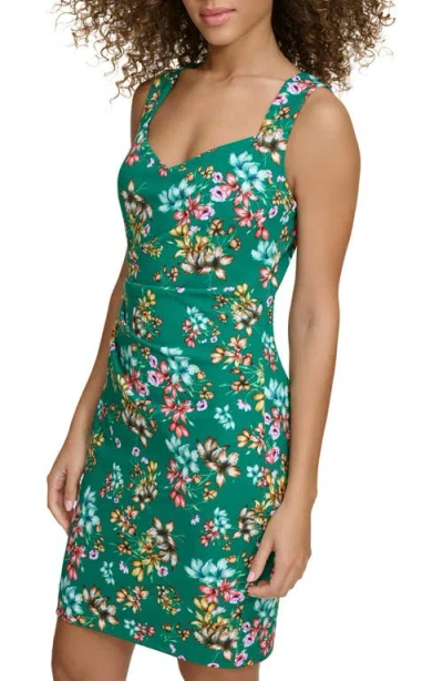 Siena Floral Crepe Scuba Sheath Dress In Green