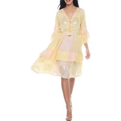 Ranee's Ranees Bell Sleeve Minidress In Yellow