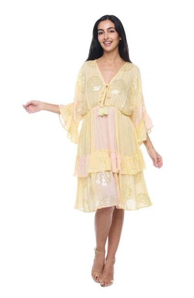 Ranee's Ranees Bell Sleeve Minidress In Yellow
