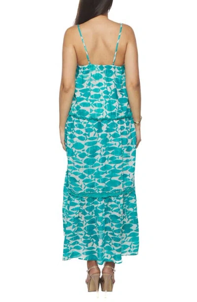 Ranee's Ranees Ruffle Tier Cotton Maxi Sundress In Blue