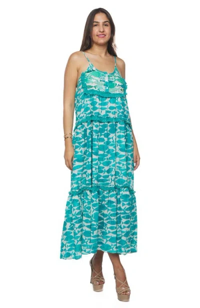 Ranee's Ranees Ruffle Tier Cotton Maxi Sundress In Blue