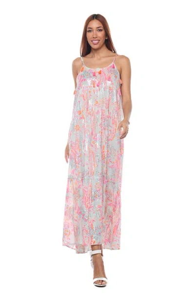 Ranee's Ranees Tassel Foiled Maxi Sundress In Pink