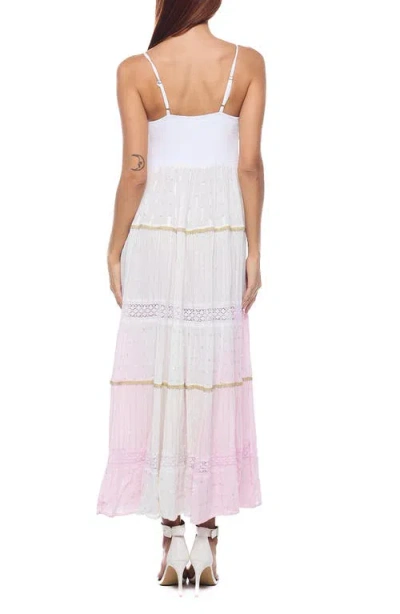 Ranee's Ranees Lace Tiered Maxi Sundress In Light Pink/white