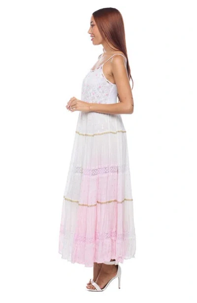 Ranee's Ranees Lace Tiered Maxi Sundress In Light Pink/white