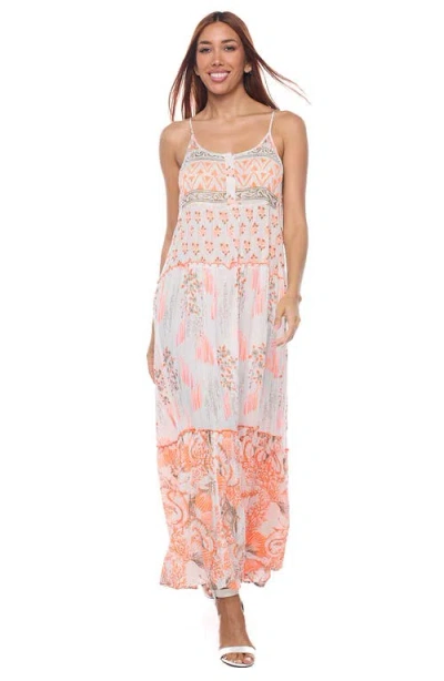 Ranee's Ranees Button Half Placket Maxi Sundress In Peach