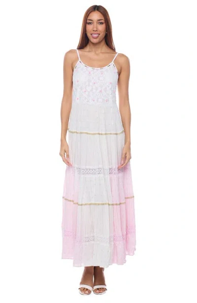 Ranee's Ranees Lace Tiered Maxi Sundress In Light Pink/white