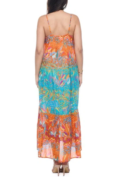 Ranee's Ranees Button Half Placket Cotton Maxi Sundress In Blue