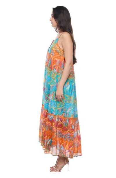 Ranee's Ranees Button Half Placket Cotton Maxi Sundress In Blue