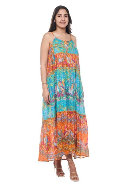 Ranee's Ranees Button Half Placket Cotton Maxi Sundress In Blue