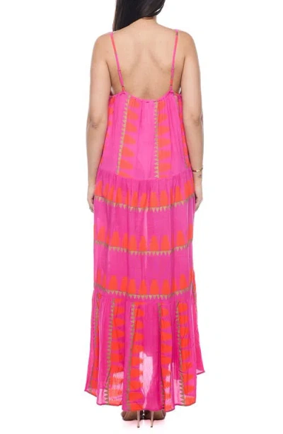 Ranee's Ranees Button Half Placket Maxi Sundress In Hot Pink