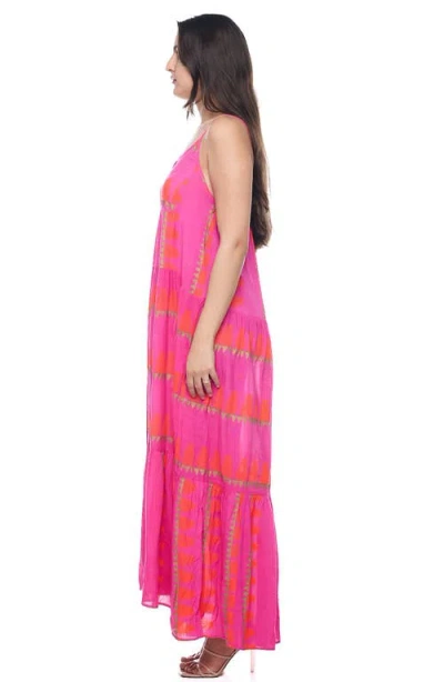 Ranee's Ranees Button Half Placket Maxi Sundress In Hot Pink