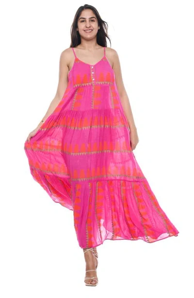 Ranee's Ranees Button Half Placket Maxi Sundress In Hot Pink