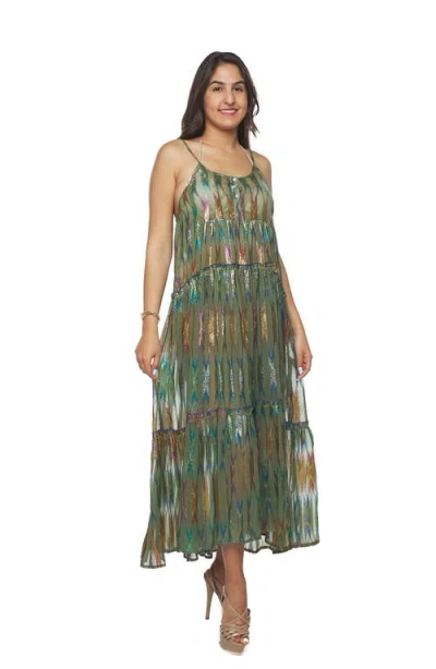 Ranee's Ranees Button Half Placket Maxi Sundress In Green