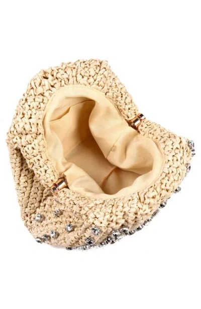Adornia Crystal Embellished Raffia Clutch In Tan