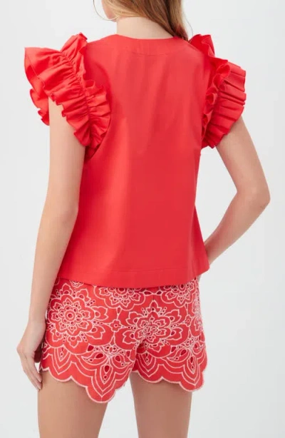 Trina Turk Augusto Ruffle Sleeve Organic Cotton Top In Capri Coral