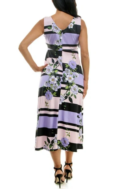 Nina Leonard Tie Front Sleeveless Midi Dress In Black/lilac