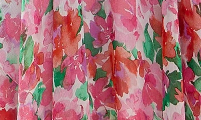 Nina Leonard Patterned Handkerchief Hem Dress In Guava Multi