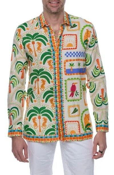 Ranee's Men's Pineapple Palms Resort Shirt In Green