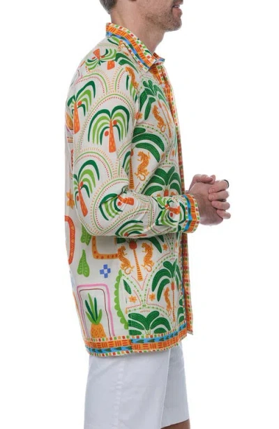 Ranee's Men's Pineapple Palms Resort Shirt In Green
