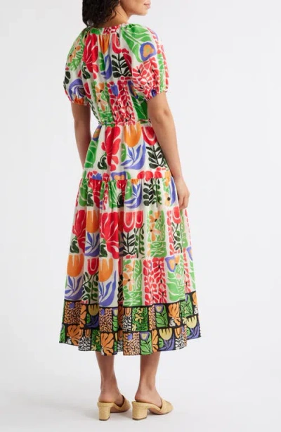Julia Jordan Printed Puff Sleeve Midi Dress In Ivory Multi
