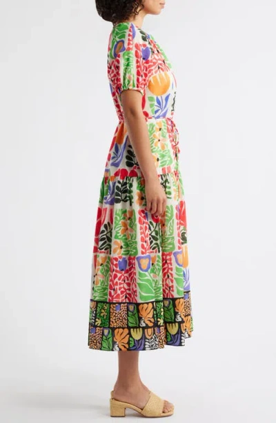 Julia Jordan Printed Puff Sleeve Midi Dress In Ivory Multi