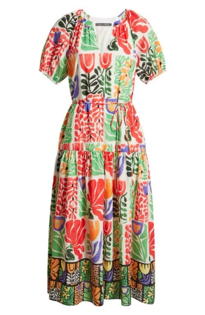 Julia Jordan Printed Puff Sleeve Midi Dress In Ivory Multi