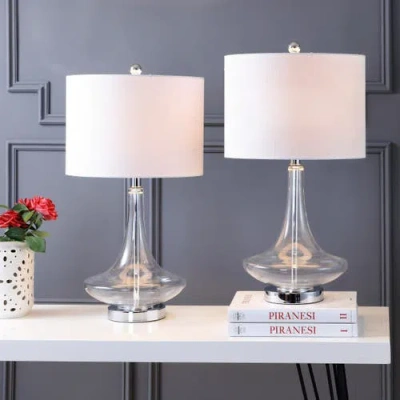 Jonathan Y Cecile 25.5" Glass Teardrop Led Table Lamp In Clear