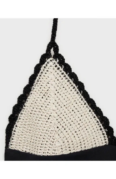 Mango Swimsuit With Combined Fabric Crochet Applique In Black