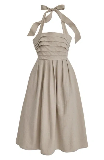 Donna Karan New York Pleated Halter Sundress In Natural