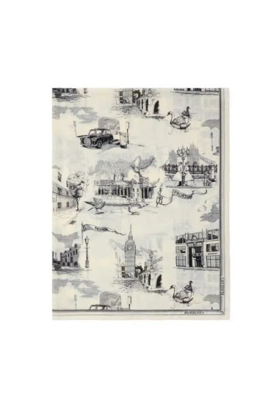 Burberry London Landmarks Wool Silk Scarf In Monochrome