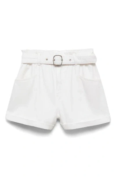 Mango Paperbag Waist Belted Twill Shorts In White