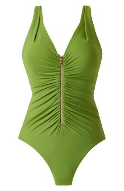 Miraclesuit ® Razzle Dazzle Zip-up One-piece Swimsuit In Sweet Pea
