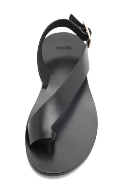Mango Toe Loop Flat Sandal In Black