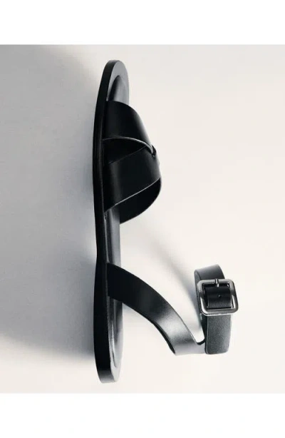 Mango Toe Loop Flat Sandal In Black