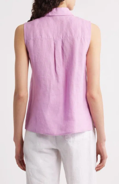 Eileen Fisher Classic Sleeveless Organic Linen Button-up Shirt In Pink