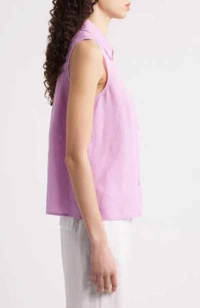 Eileen Fisher Classic Sleeveless Organic Linen Button-up Shirt In Pink