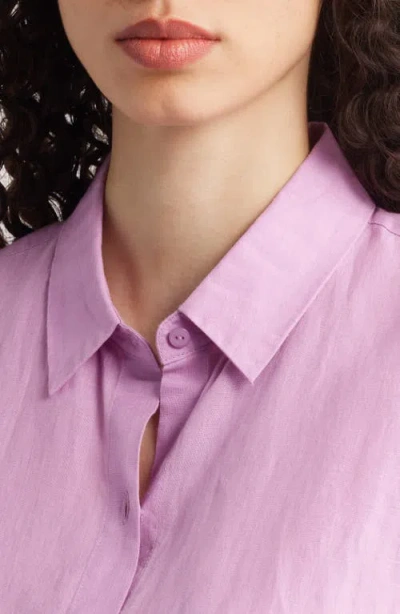 Eileen Fisher Classic Sleeveless Organic Linen Button-up Shirt In Pink