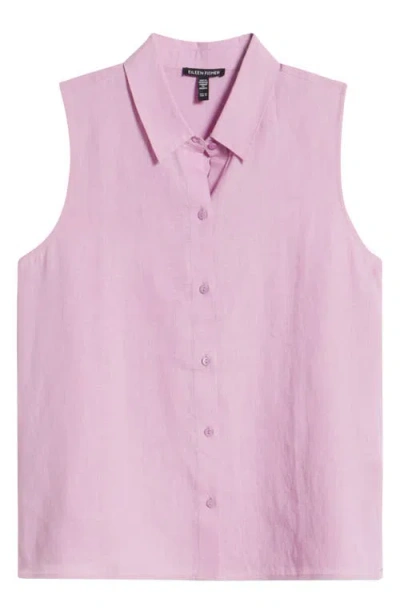 Eileen Fisher Classic Sleeveless Organic Linen Button-up Shirt In Pink