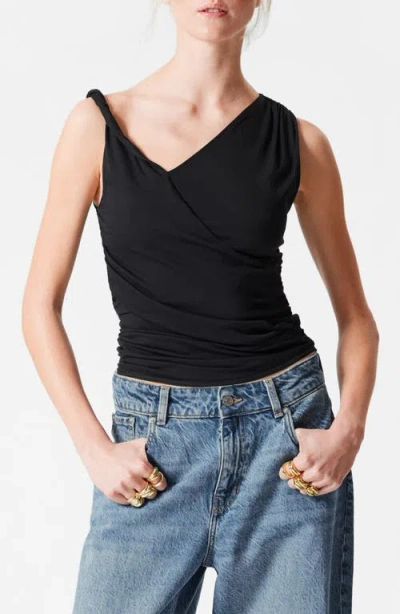 & Other Stories Asymmetric Drape Sleeveless Top In Black Dark