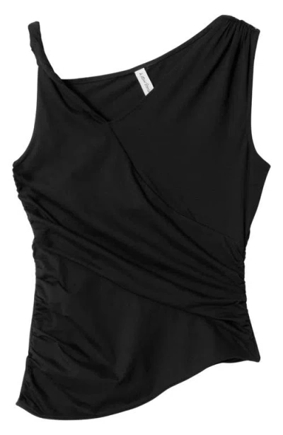 & Other Stories Asymmetric Drape Sleeveless Top In Black Dark