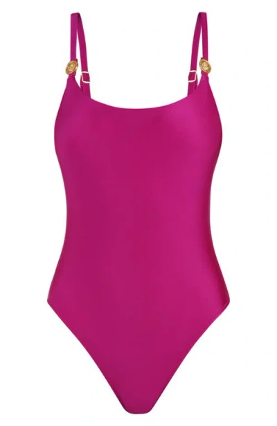 L Agence L'agence Remi Shimmer Basic One Piece Swimsuit In Fuchsia