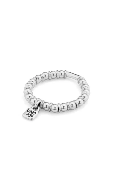 Unode50 Sterling Silver Plated Elastic Beaded Bracelet In Silver