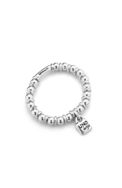 Unode50 Sterling Silver Plated Elastic Beaded Bracelet In Silver