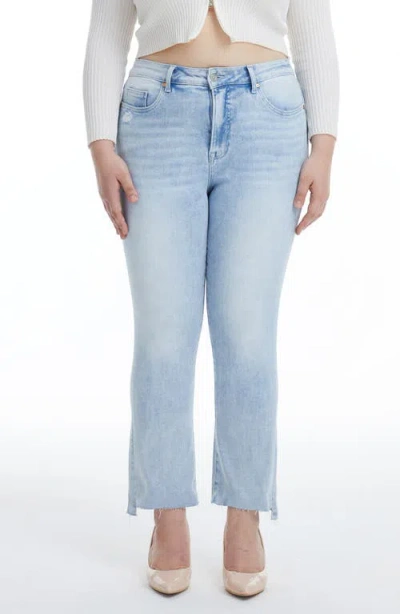 Bayeas Daisy High Waist Raw Edge Crop Straight Leg Jeans In Blue