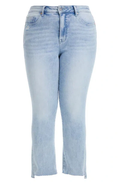 Bayeas Daisy High Waist Raw Edge Crop Straight Leg Jeans In Blue