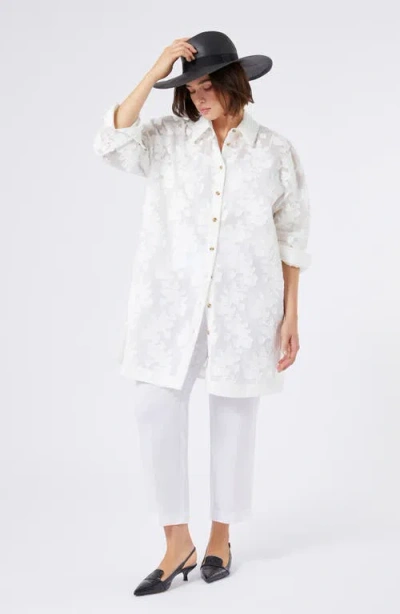 Marina Rinaldi Gessati Floral Jacquard Tunic Shirt In White
