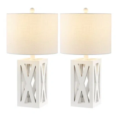 Jonathan Y Stewart 21.5" Farmhouse Wood Led Table Lamp In White