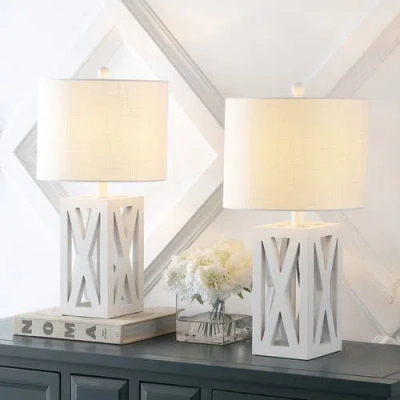 Jonathan Y Stewart 21.5" Farmhouse Wood Led Table Lamp In White