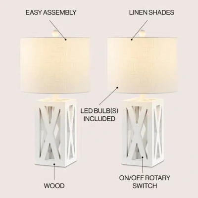 Jonathan Y Stewart 21.5" Farmhouse Wood Led Table Lamp In White